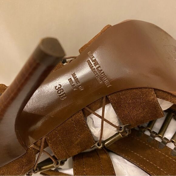 Ralph Lauren 2014 Collection Brown Suede Brass Bead Embellished Blephina Sandal - Picture 11 of 16